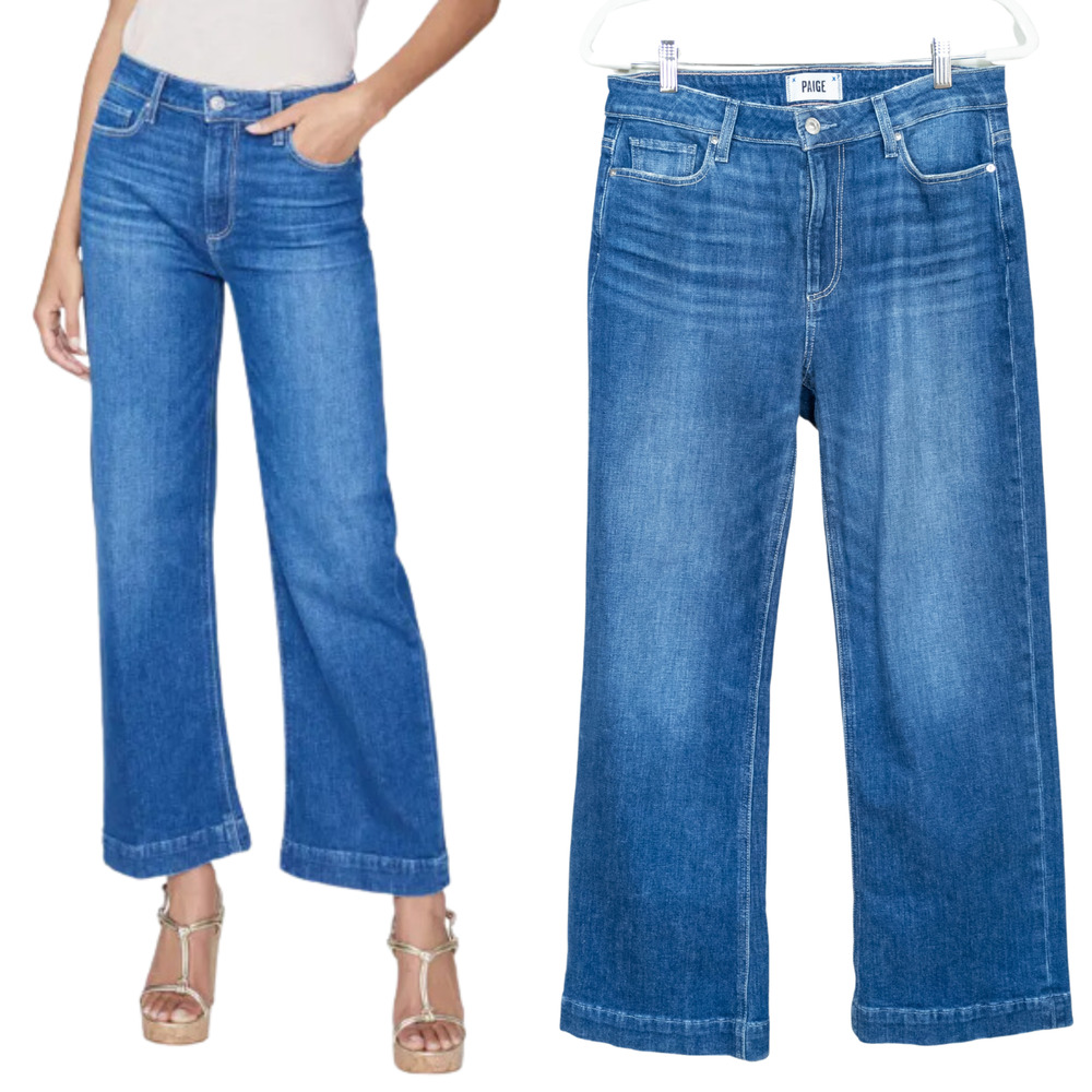 PAIGE Leenah High Waist Ankle Wide Leg Jean in Freesia Gardening Hem Women's 29